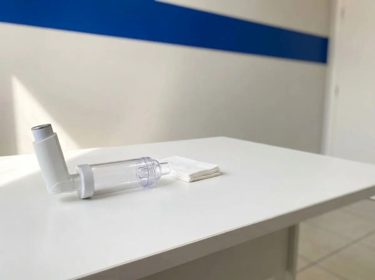 Bombinha com espaçador e lenços de papel sobre a mesa